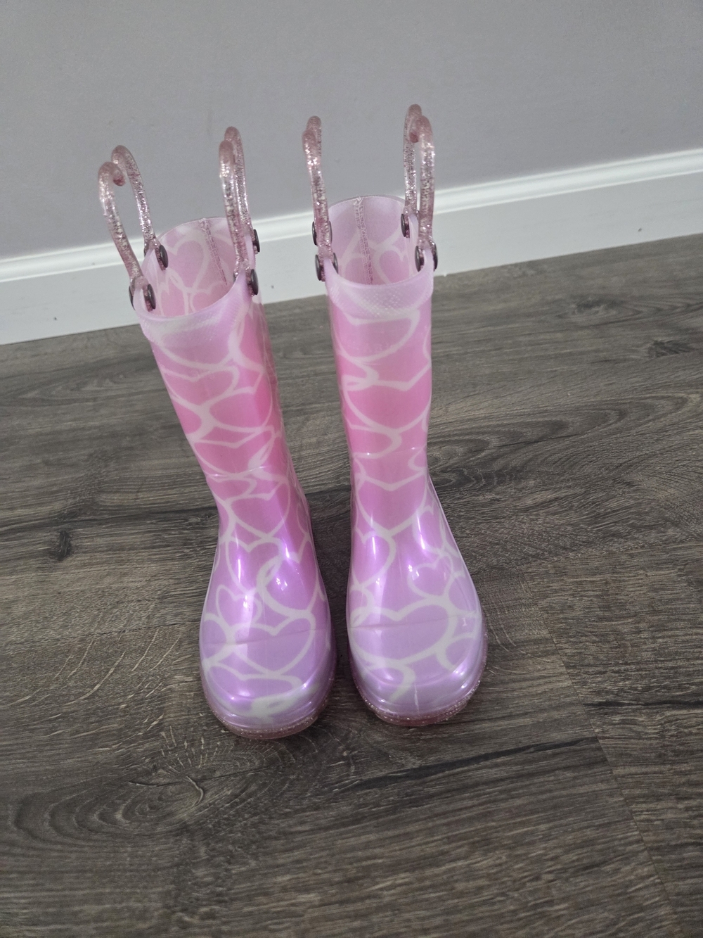 Western Chief Pink Heart Light Up Girls Rain Boots with Glitter Handles Size 7 - Picture 3 of 6